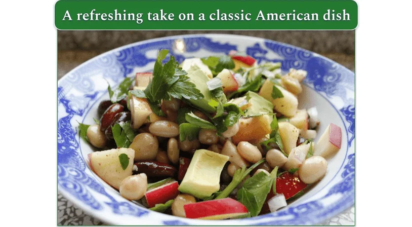 A serving of 3 Beans Salad on a plate