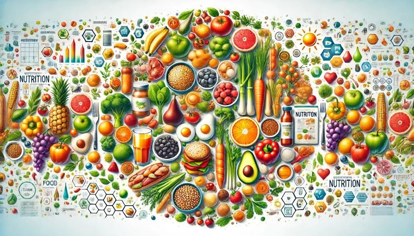 Illustration of different healthy foods in the shape of a plate
