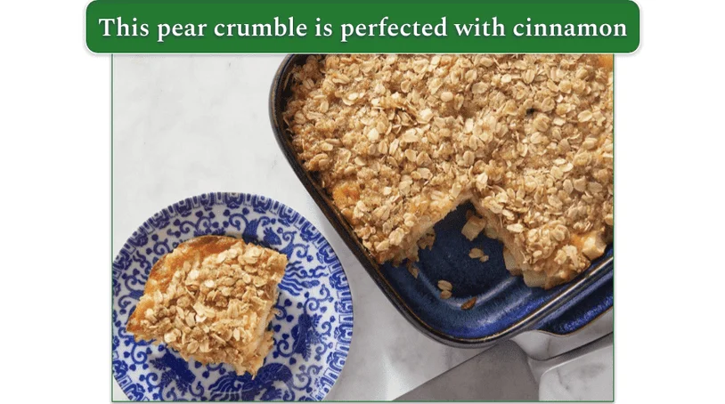the pear & oatmeal crumble with brown sugar & cinnamon from blue apron