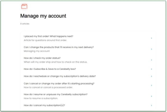 Manage my account page in the FAQs