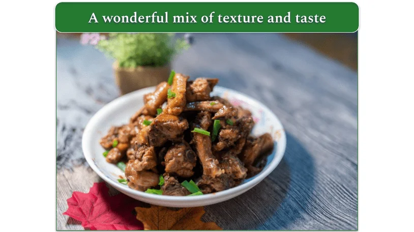 A plate with 1 serving of Pork Shoulder Braised in Black Vinegar & Rice Wine