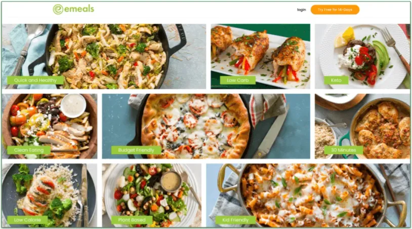 screenshot of eMeals meal plans