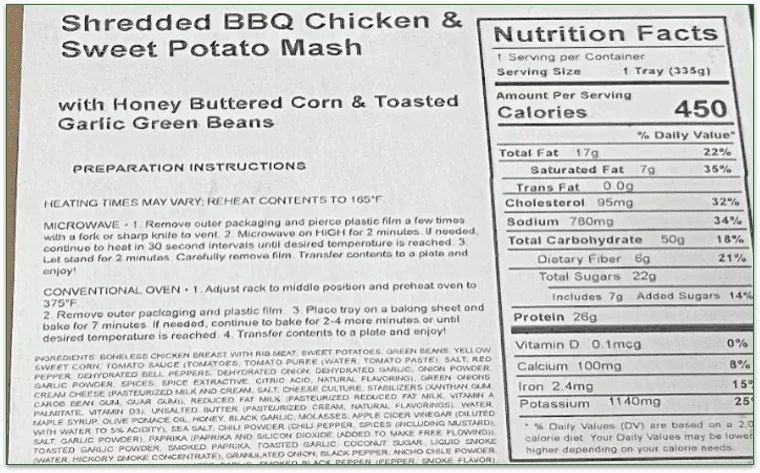 Photo of the microwave and heating instructions on Factor's meal sleeve