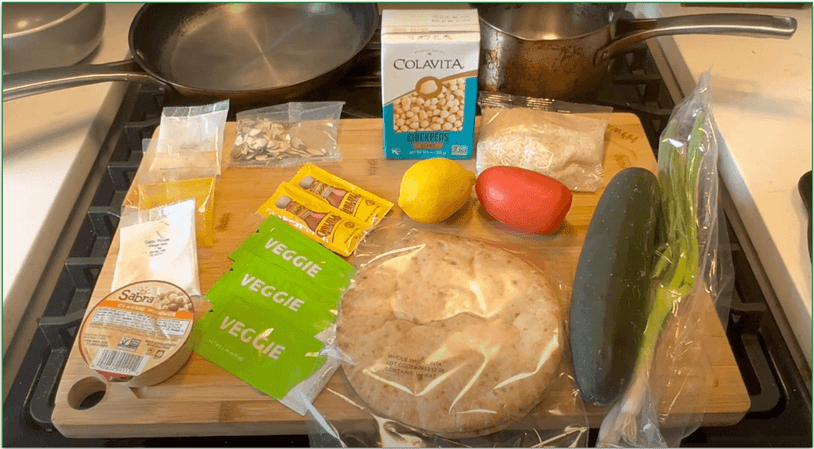 The raw ingredients for HelloFresh’s Streetcart Chickpea Bowls