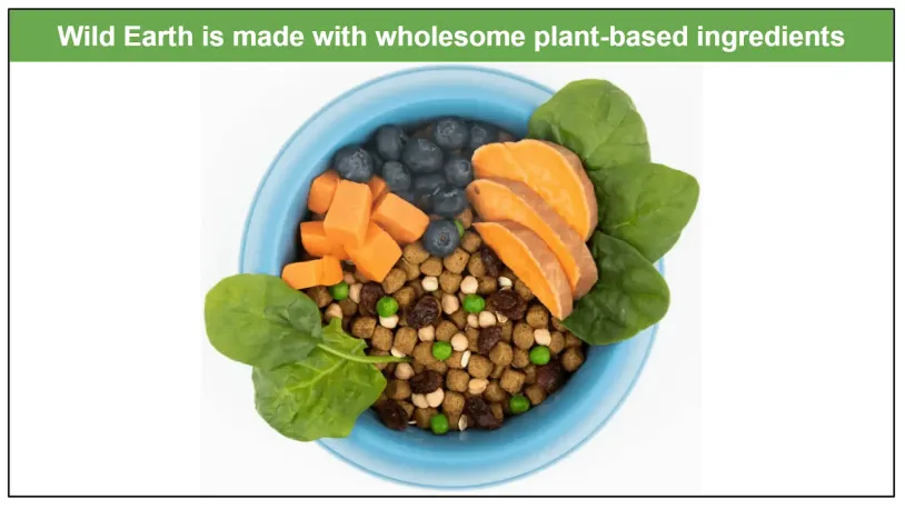 Wild Earth's kibble in a bowl with some of its ingredients before processing