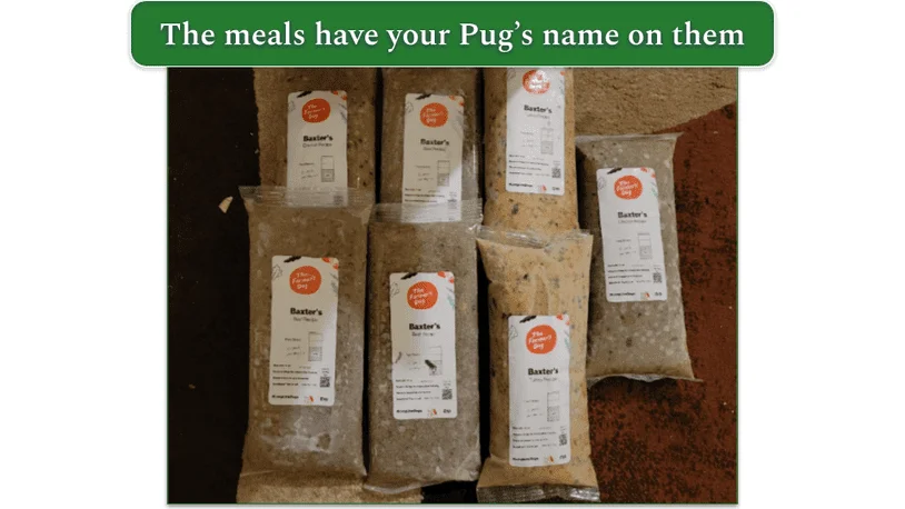 The Farmer’s Dog packaged meals labeled with Baxter’s name