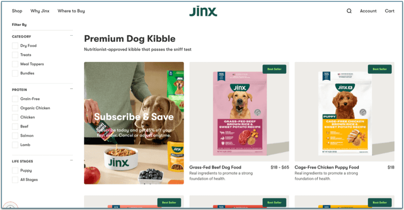 Jinx offers a selection of premium kibble