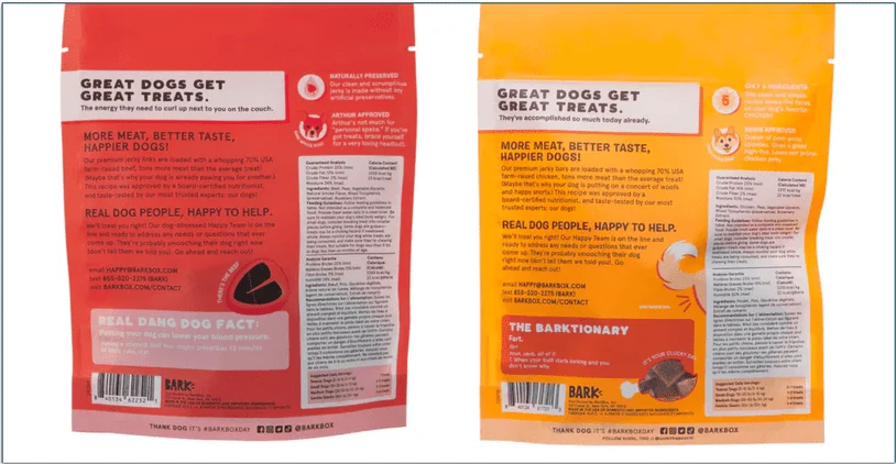 The back of the packet of 2 treats available on BarkBox