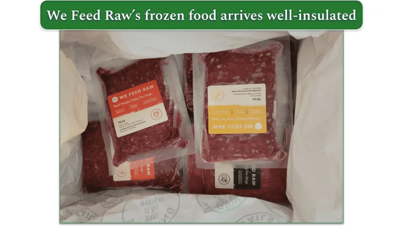 Open We Feed Raw delivery box with frozen packs