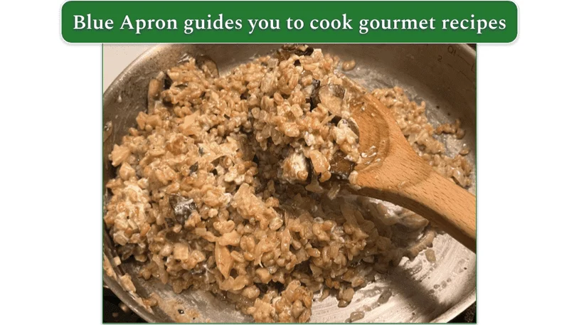 Blue Apron’s Mushroom Farrotto being cooked on the stove