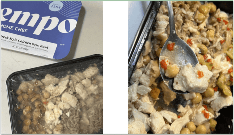 Photos of the microwave meal before and after heating