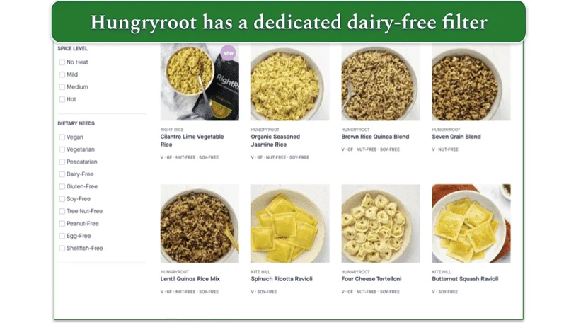 Screenshot of Hungryroot’s menu