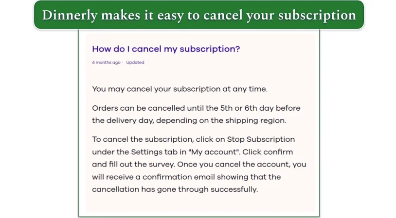 Dinnerly provides information on how to manage your subscription