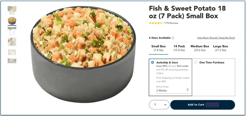 Step 2: Pick a meal, box size, and order type