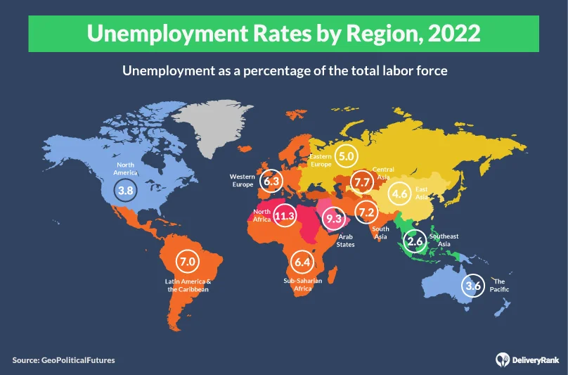Unemployment rates by region, 2022