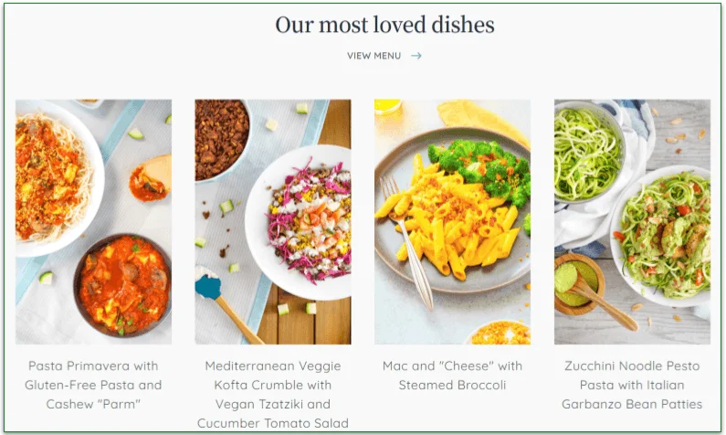 Screenshot of Sprinly's most loved dishes