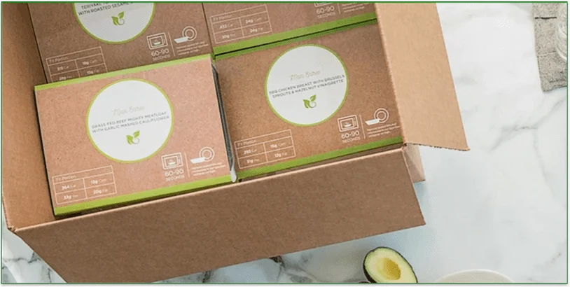 Metabolic Meals meal boxes neatly stacked in a delivery box