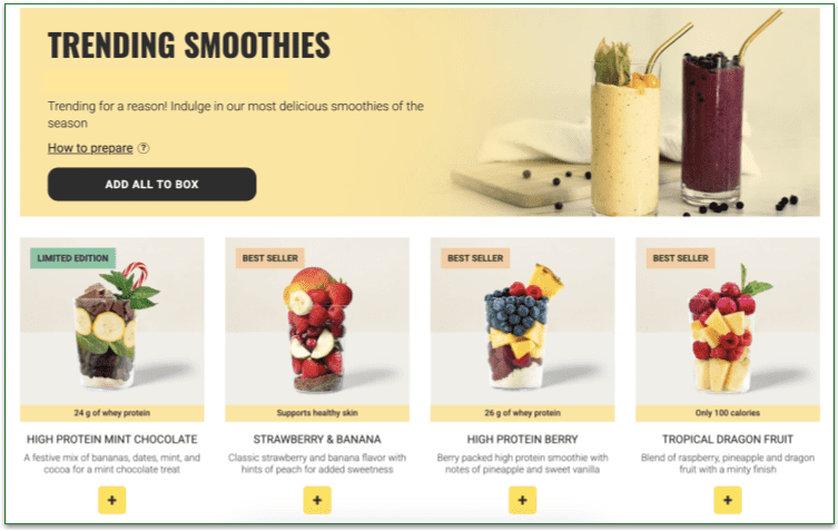 The Trending portion of the Revive Superfoods menu