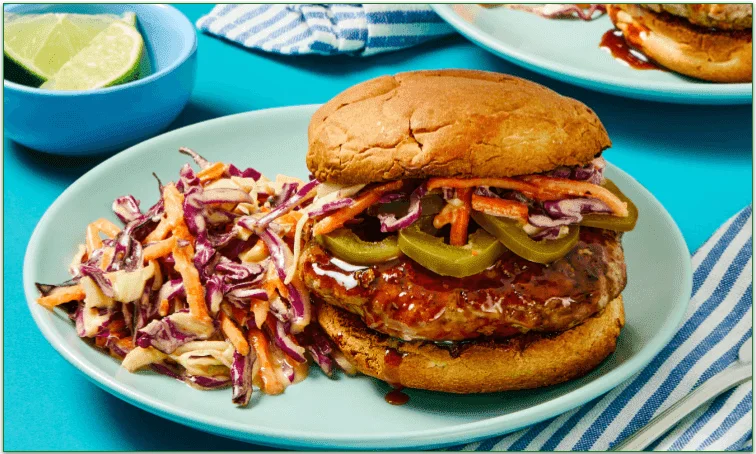 EveryPlate's Glazed Sweet Heat Pork Burgers dish