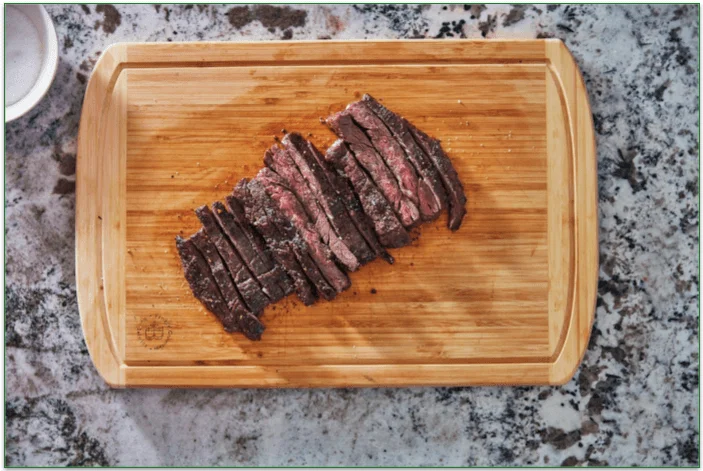  Sliced steak on a board