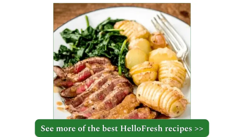 a screenshot of hellofresh's Steak au Poivre with Cheesy Hasselbeck Potatoes
