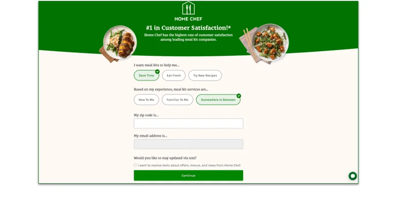 Screenshot of the opening page for your Fresh and Easy signup