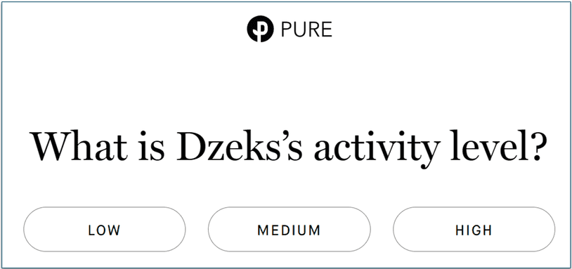 The activity level question in Pure's food personalization quiz