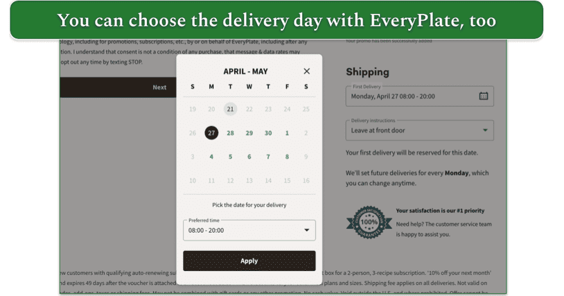 EveryPlate delivery days for New York