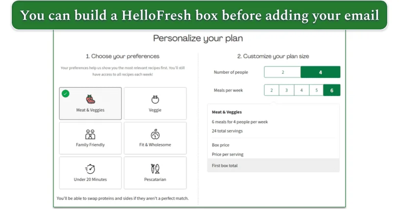 HelloFresh's Plan Select Screen