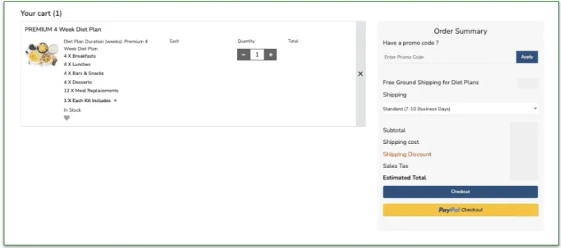 Screenshot of WonderSlim's checkout page
