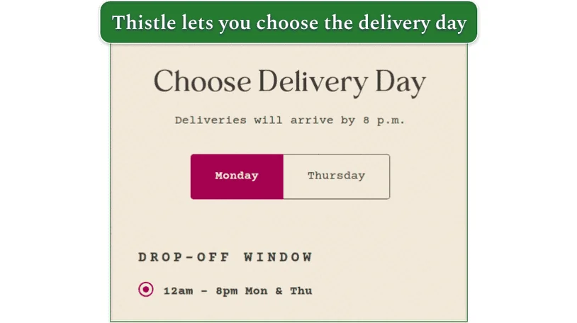 Printscreen of Thistle's Choose Delivery Day window for shipped orders
