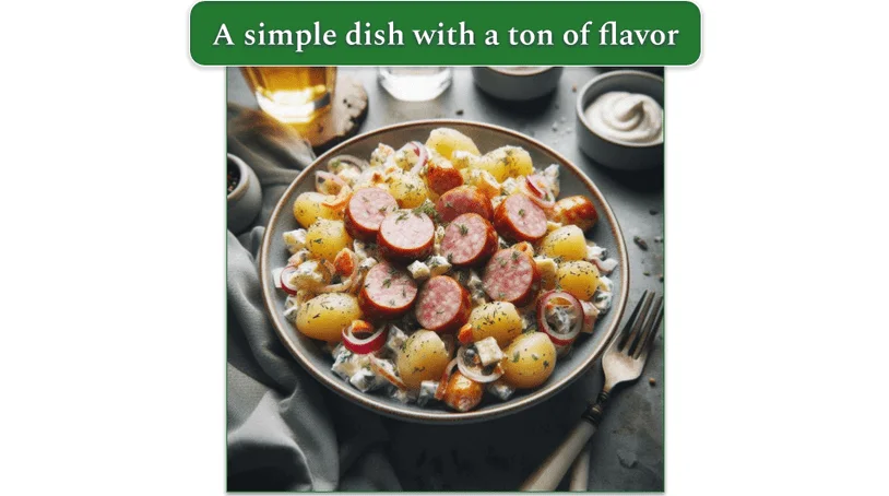 A hefty serving of Kielbasa Skillet on a plate
