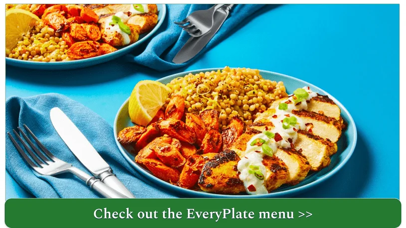 EveryPlate's Tunisian-Spiced Chicken with Creamy Garlic Sauce, Roasted Carrots & Scallion Couscous