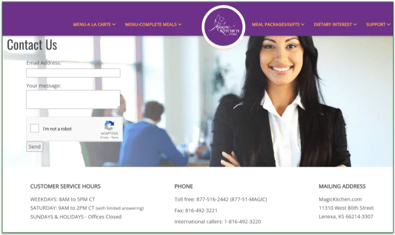 Magic Kitchen's Contact Us page