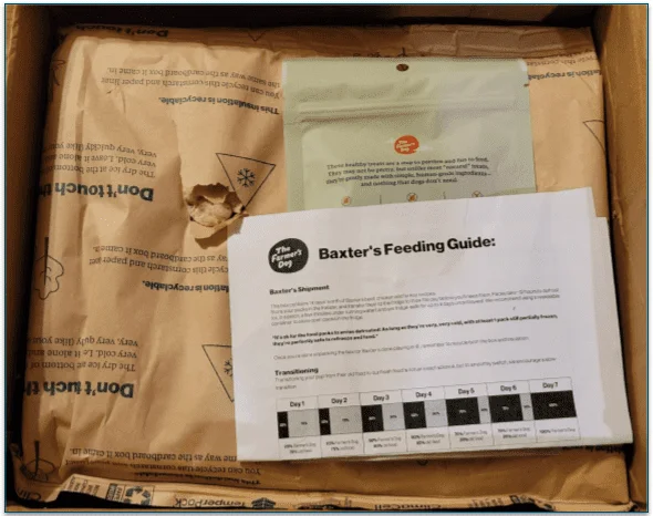 Interior of a package from The Farmer's Dog highlighting its recyclable insulation