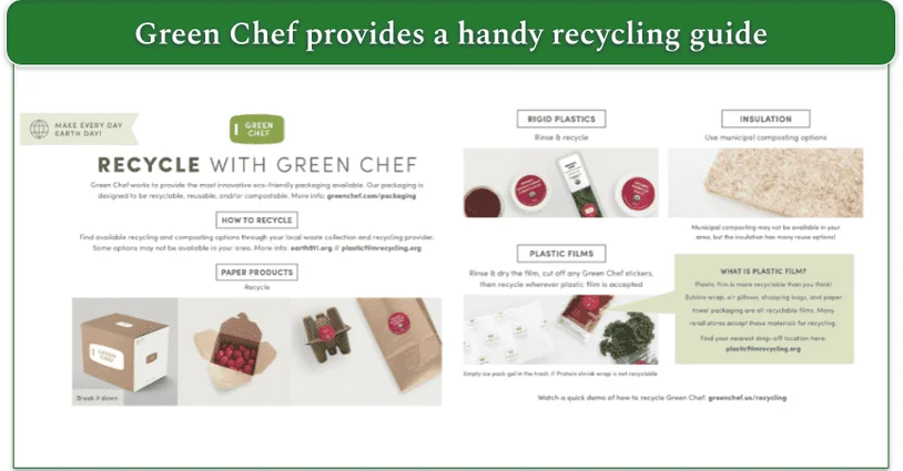A screenshot of Green Chef's recycling brochure