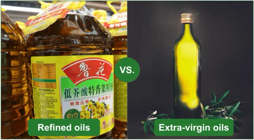 Refined vs. extra-virgin or cold-pressed cooking oils