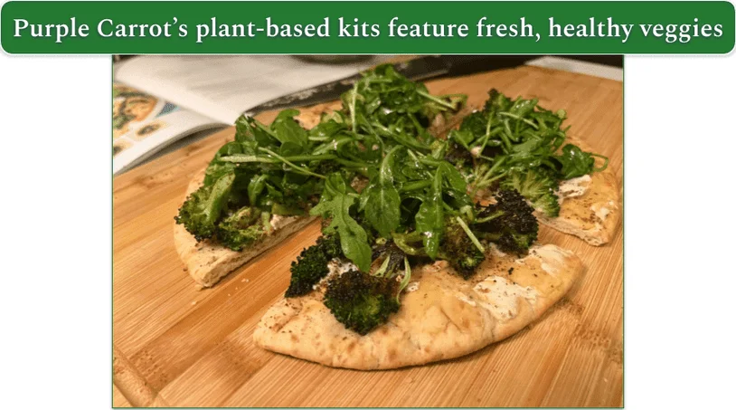 Purple Carrot’s Roasted Broccoli Flatbreads with Cashew Cheese & Arugula