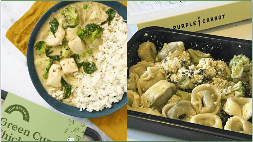 Hungryroot's Chicken Curry and Purple Carrot's Tortelloni prepared meal