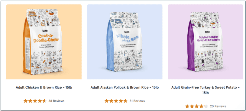There are 3 adult kibble options available