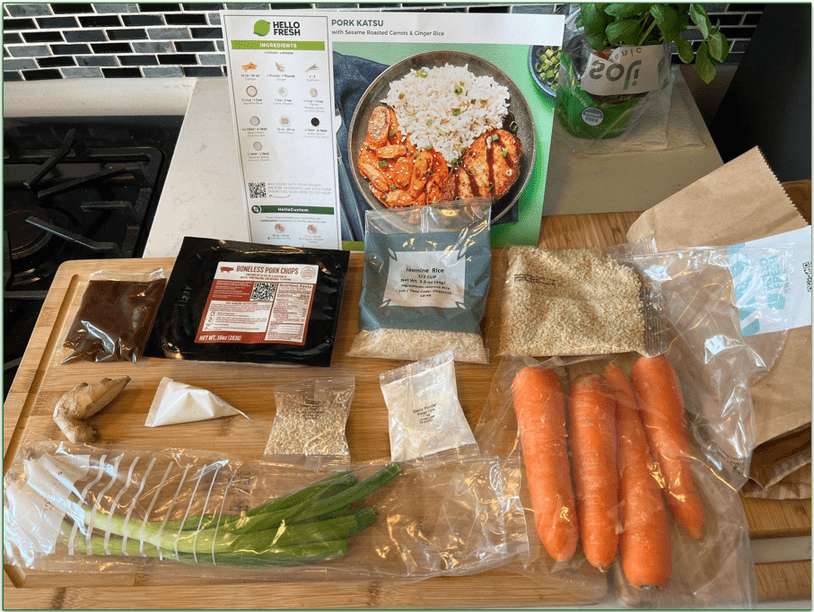 HelloFresh Pork Katsu kit laid out on a chopping board