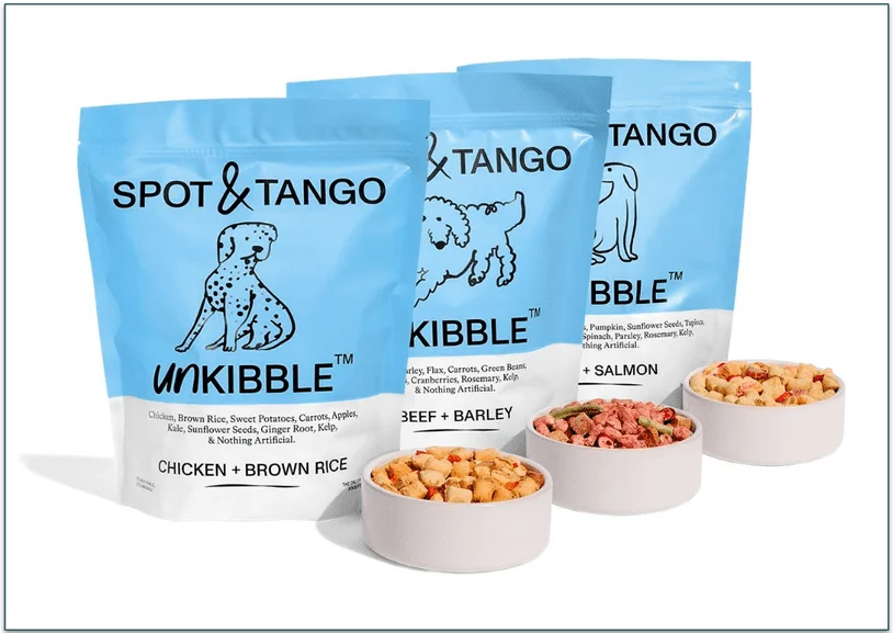 3 bowls of Spot & Tango UnKibble, with packages