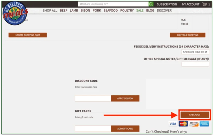 Grassland Beef, checkout process step 1
