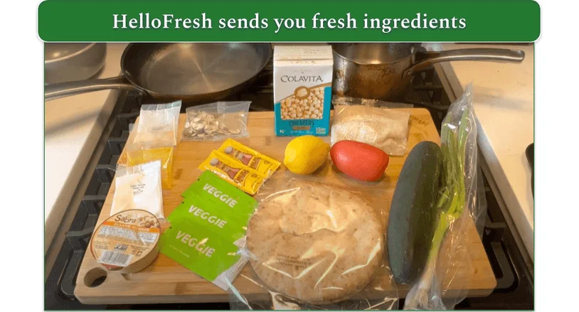 The raw ingredients for HelloFresh’s Streetcart Chickpea Bowls
