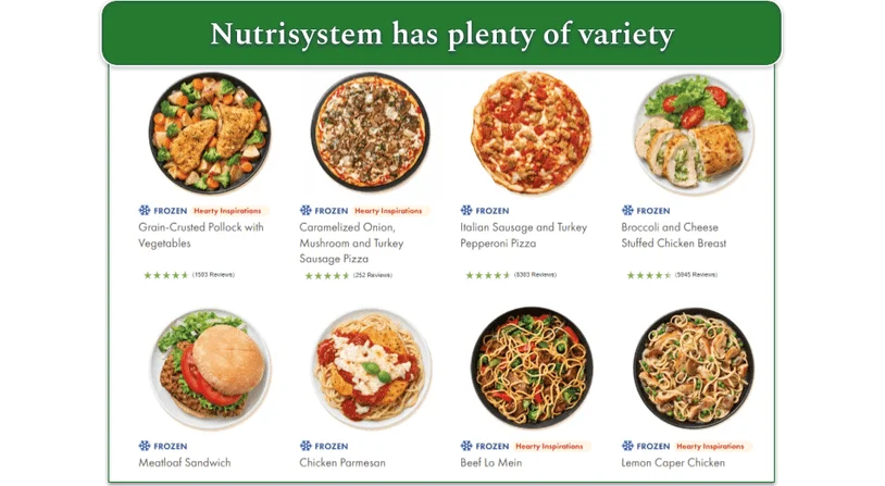 Screenshot of Nutrisystem's 8 Top Rated dishes