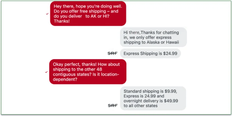 Snake River Farms' live chat support