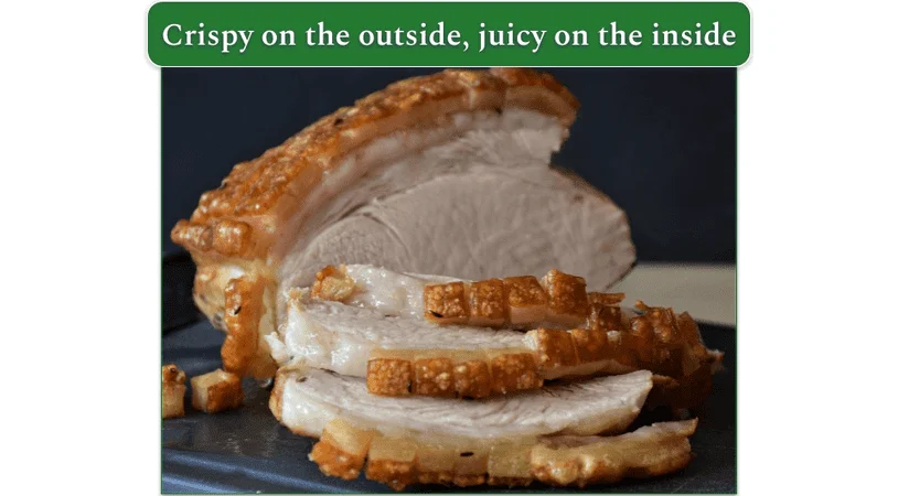 Pork Shoulder Roast with Peach Glaze sliced up and ready to enjoy