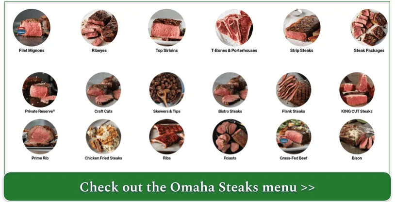 Omaha steaks menu showing different steak cuts