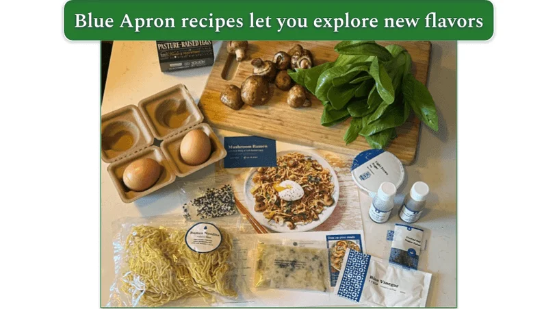 The ingredients for Blue Apron’s Mushroom Ramen
