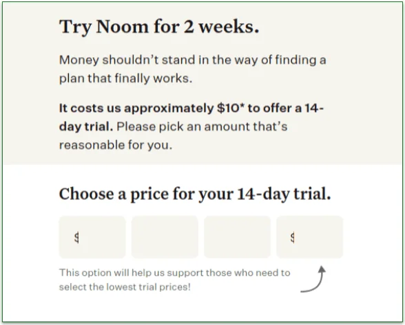 Screenshot of Noom's 2-week trial offer